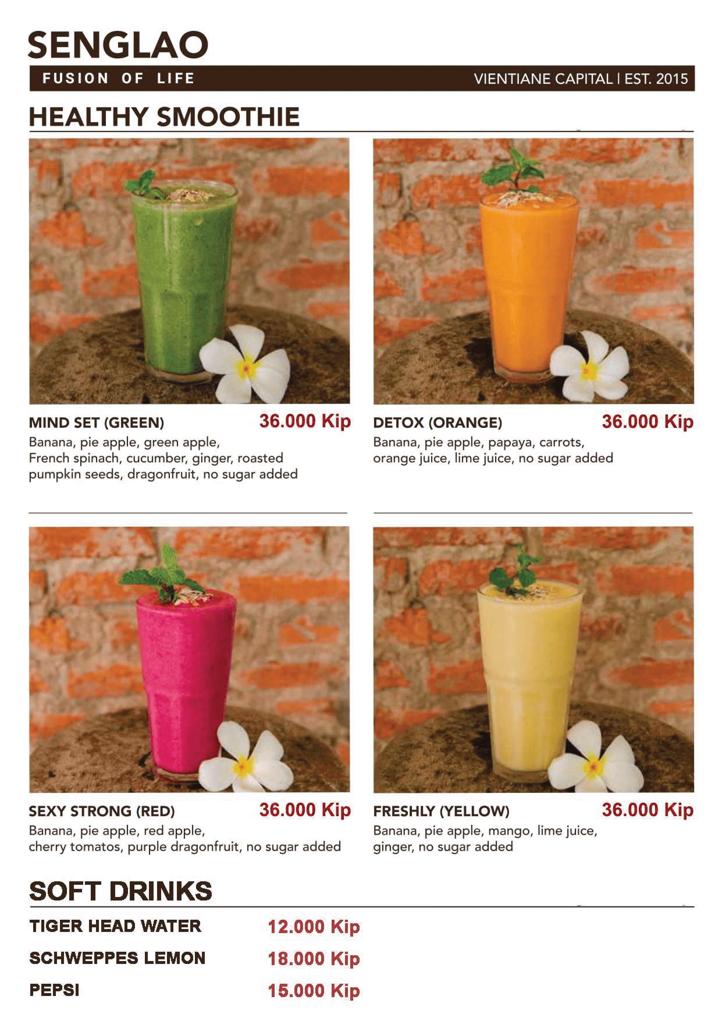 senglao cafe menu in vientiane laos